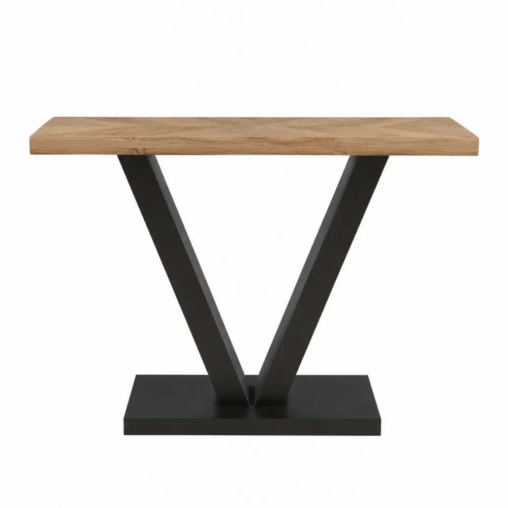 Tavolo consolle soggiorno 120 cm x 40 cm x 78 cm piano in MDF effetto rovere struttura in acciaio nero gambe a V
