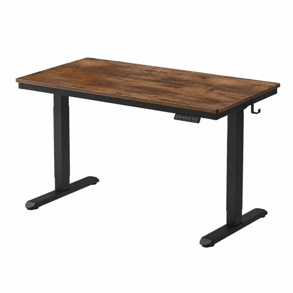 Scrivania elettrica regolabile in altezza rettangolare con piano in MDF effetto noce scuro e struttura in acciaio nero 120 x 60 x 72-118 cm