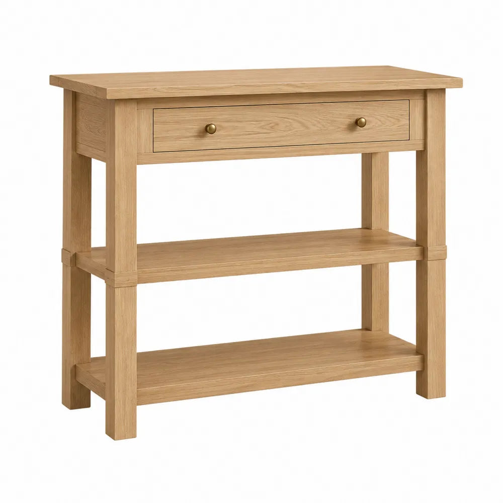 Tavolo consolle in pannello legno effetto rovere chiaro con 1 cassetto e 2 ripiani struttura rettangolare senza dimensioni specificate colore rovere chiaro