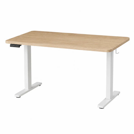 Scrivania elettrica regolabile in altezza rettangolare 120 x 60 x 72-118 cm piano in MDF effetto rovere chiaro struttura in acciaio bianco