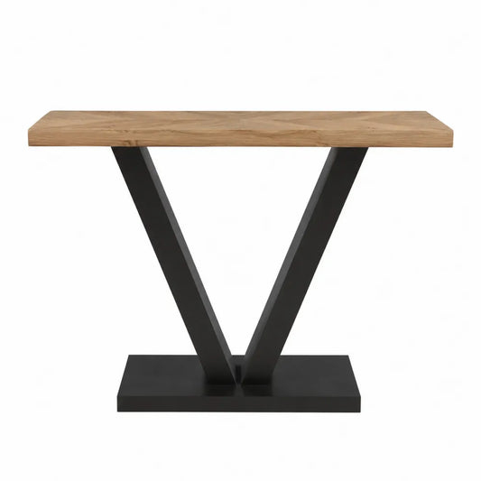 Tavolo consolle soggiorno 120 cm x 40 cm x 78 cm piano in MDF effetto rovere struttura in acciaio nero gambe a V