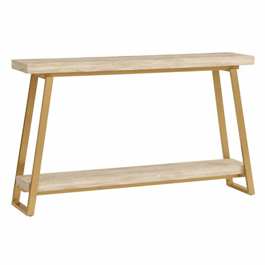 Tavolo consolle in legno effetto rovere con struttura in metallo dorato ripiano inferiore dimensioni 120 cm x 35 cm x 80 cm